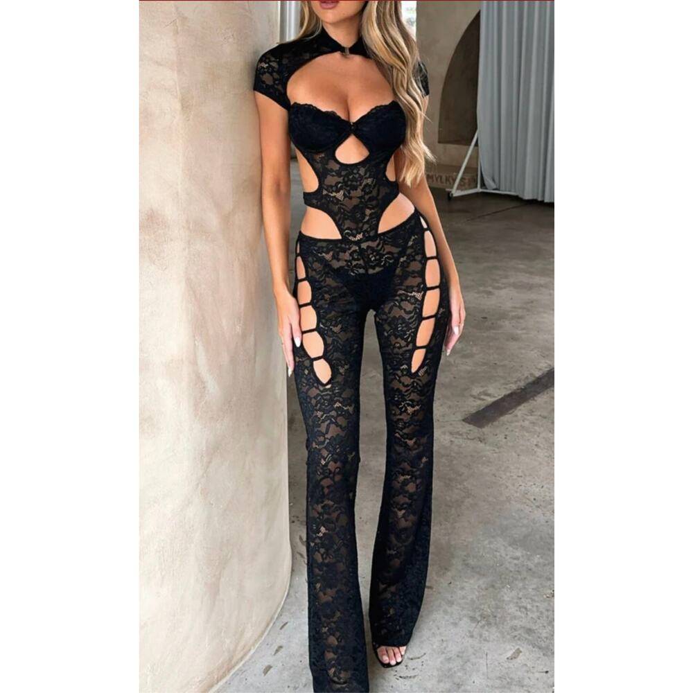 Outcast Black Lace Cutout Jumpsuit M